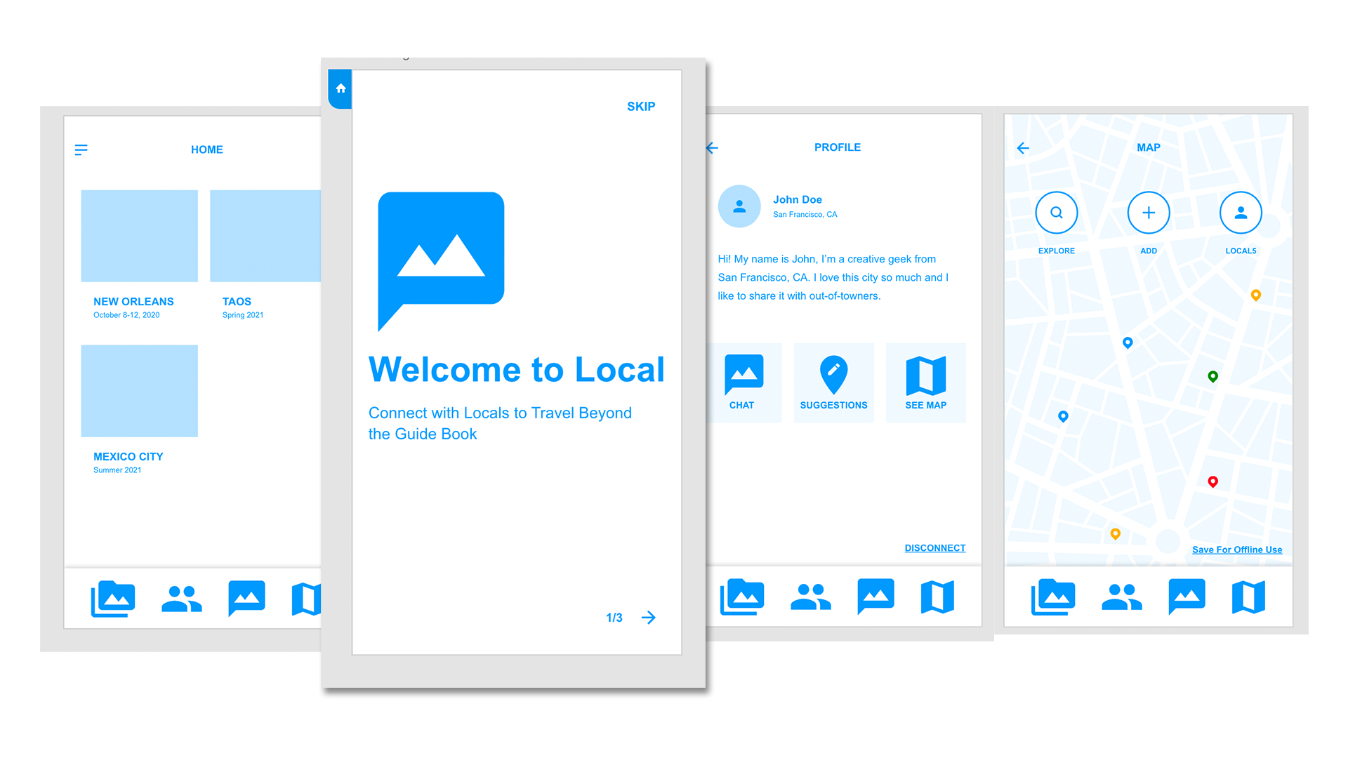 The Local App Prototype Wireframes